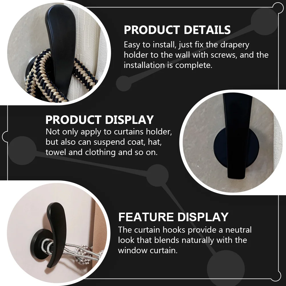

2pcs Curtain Hooks Zinc Alloy Wall Mounted Drapery Holdback Tiebacks For Blackout Curtains Corrosion Resistant Decorative Window