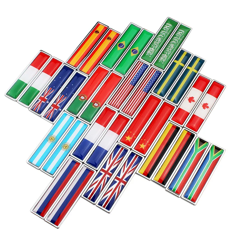 Car Accessories Zinc Alloy National Flag Sticker Australia Brazil China US UK Spain Italy France Germany Russia Portugal Canada