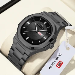 Luxury Men Rhinestone Watch Fashionable Stainless Steel Strap 41mm Blue Dial Casual Business Style Top Original Watches for Men