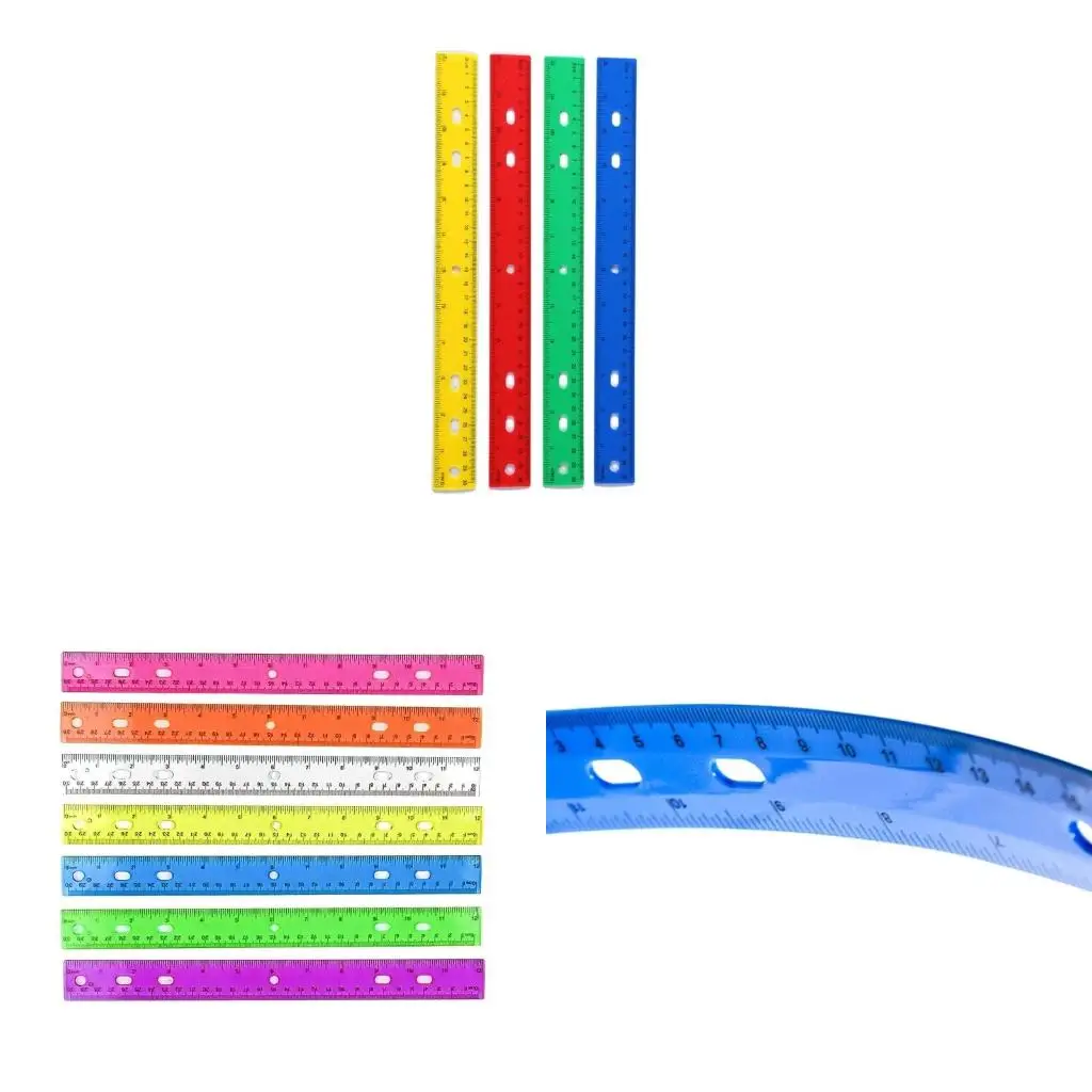 مسطرة ملونة شفافة مقاس 12 بوصة مع مسطرة قياس رياضية بمقياس بوصة وسنتيمتر مع فتحة لرسم معلم الطالب #1