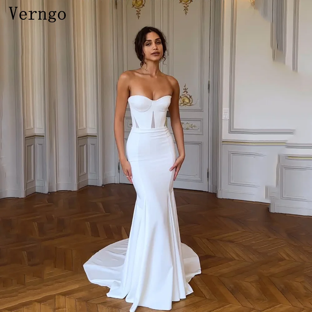 

Verngo lvory Crepe Wedding Dress Sweetheart Mermaid Classy Bridal Gowns Sweap Train Formal Bride Dresses Customized