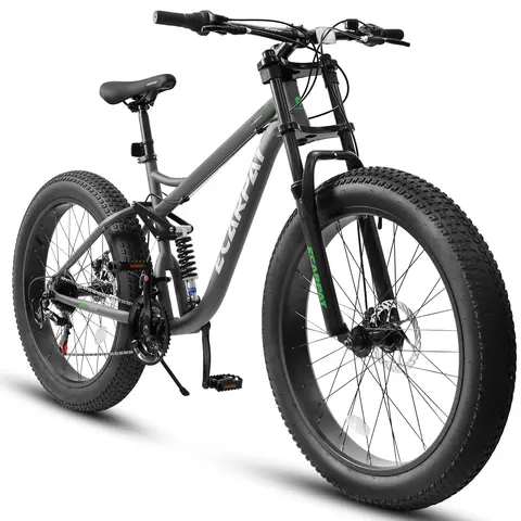 Fat Tire Mountain Bike 26 Inch, 21 Speed Dual Full Suspension, 4.0" Wide Non-Slip Big Fat Tire, Men Women Bicycles