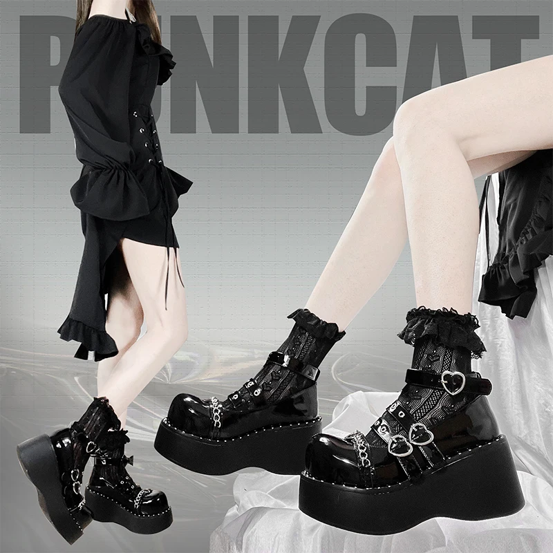 Cos Night Heart Punkcat Original Lolita Women's Shoes Japanese Punk Subculture Y2k Spicy Girl Thick Sole Matsuke Shoes