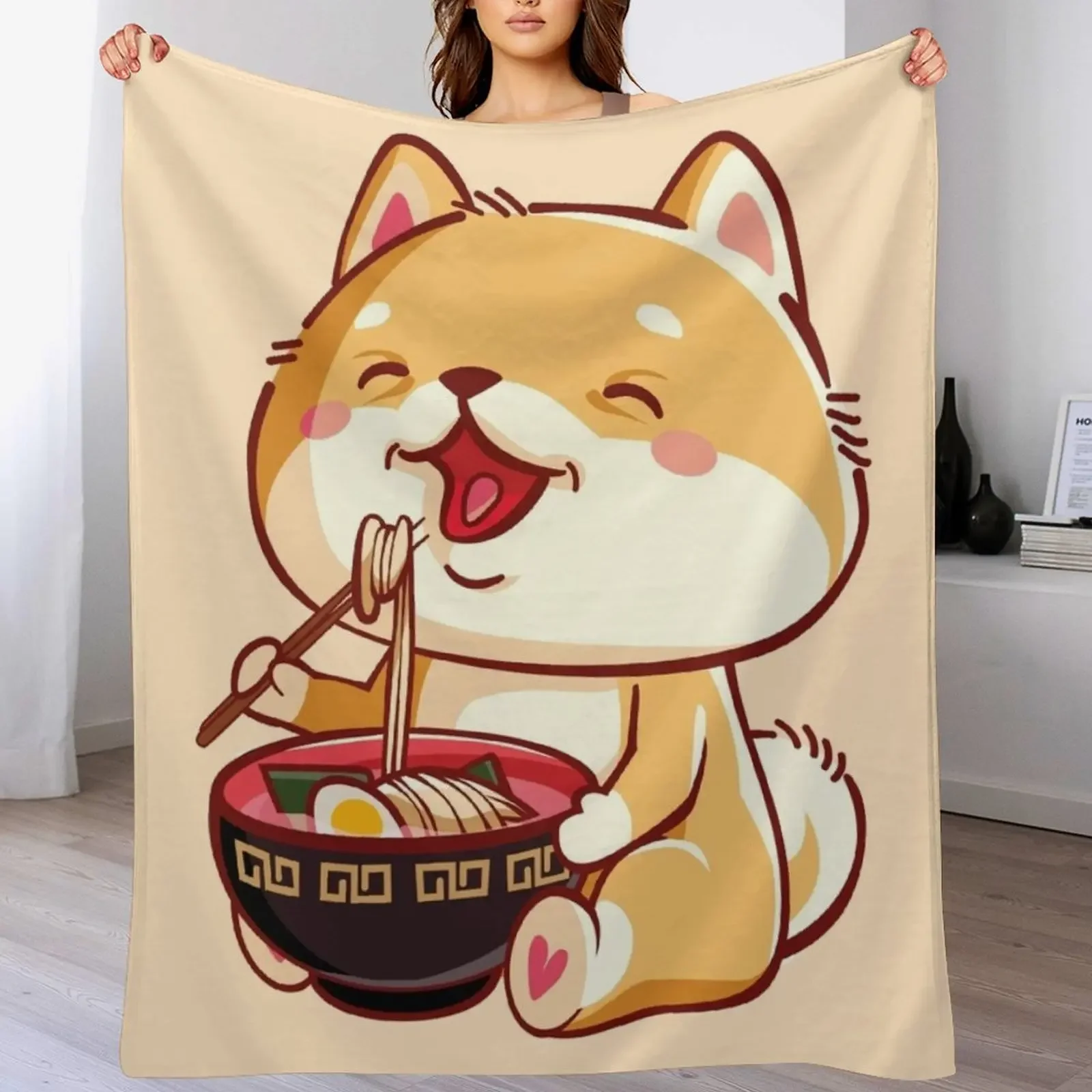 

Cute shiba inu eating ramen, kawaii Throw Blanket Easy Care Comfortable Blanket for Couch