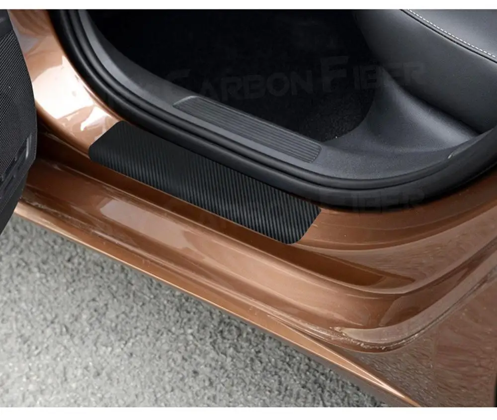 

4Pcs Car Door Sill Protector Door Sill Scuff Plate Carbon look Stickers Cover Door Anti Scratch for Cars SUV with Small Scraper