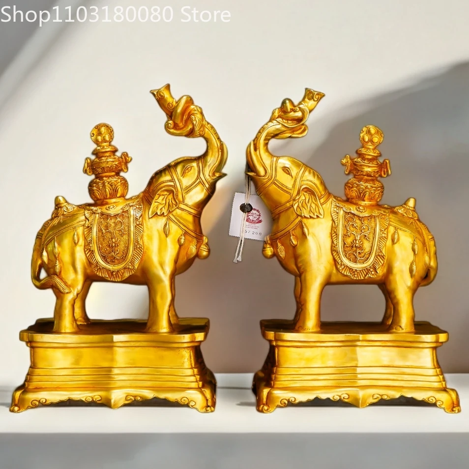 

31cm Copper gilding Taiping has elephants sculpture Nepal Tibet Elephant Treasure statue