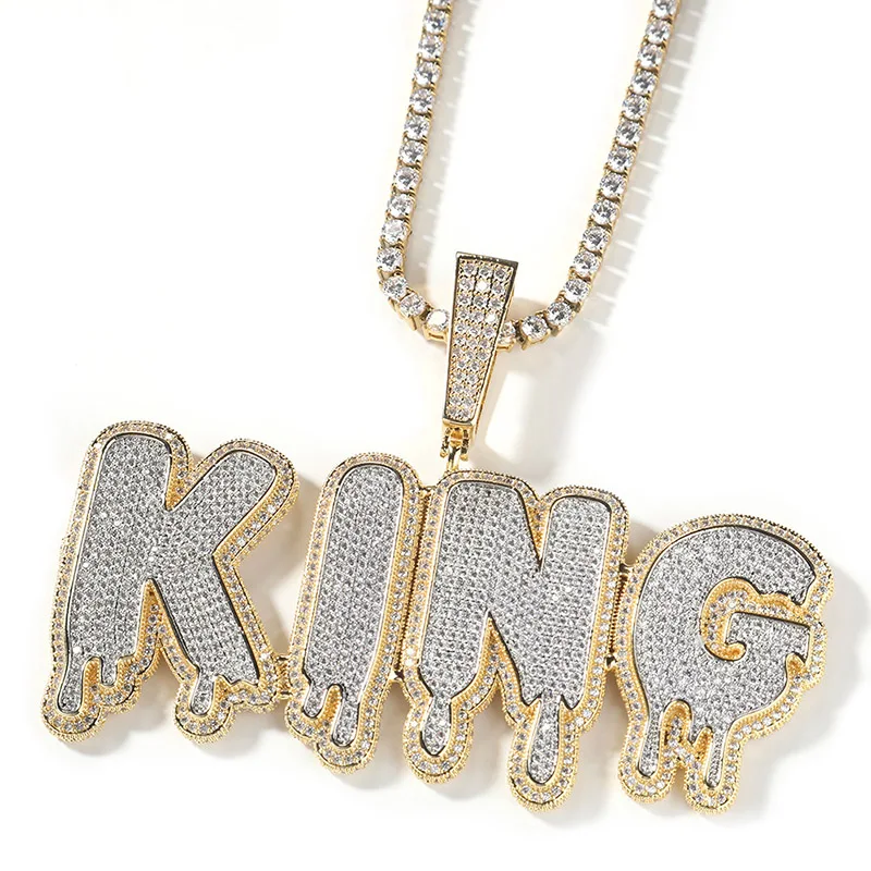 Custom Personality Solid Big Water Droplet Letters Name Pendants Necklaces for Men Hip Hop Bling Iced Out Rapper Jewelry