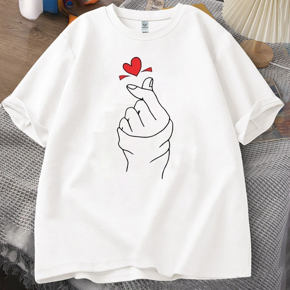 

Finger Heart Kpop Finger Shirt Valentine's Day Shirt Printed T-shirt Tops Casual for Daily Wear and Casual Outings