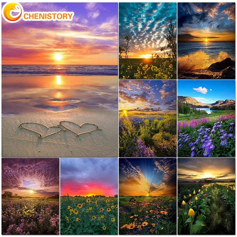 

CHENISTORY 5D Scenery Diamond Painting DIY Landscape Diamond Mosaic Sunset Rhinestone Embroidery Cross Stitch Kit Home Decor