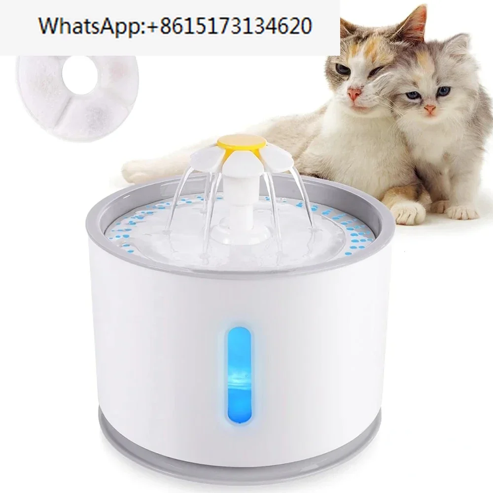 Cat Water Fountain with Stainless Steel Lid and LED Light Automatic Pet Drink Fountain with  Window for Cat and Dog