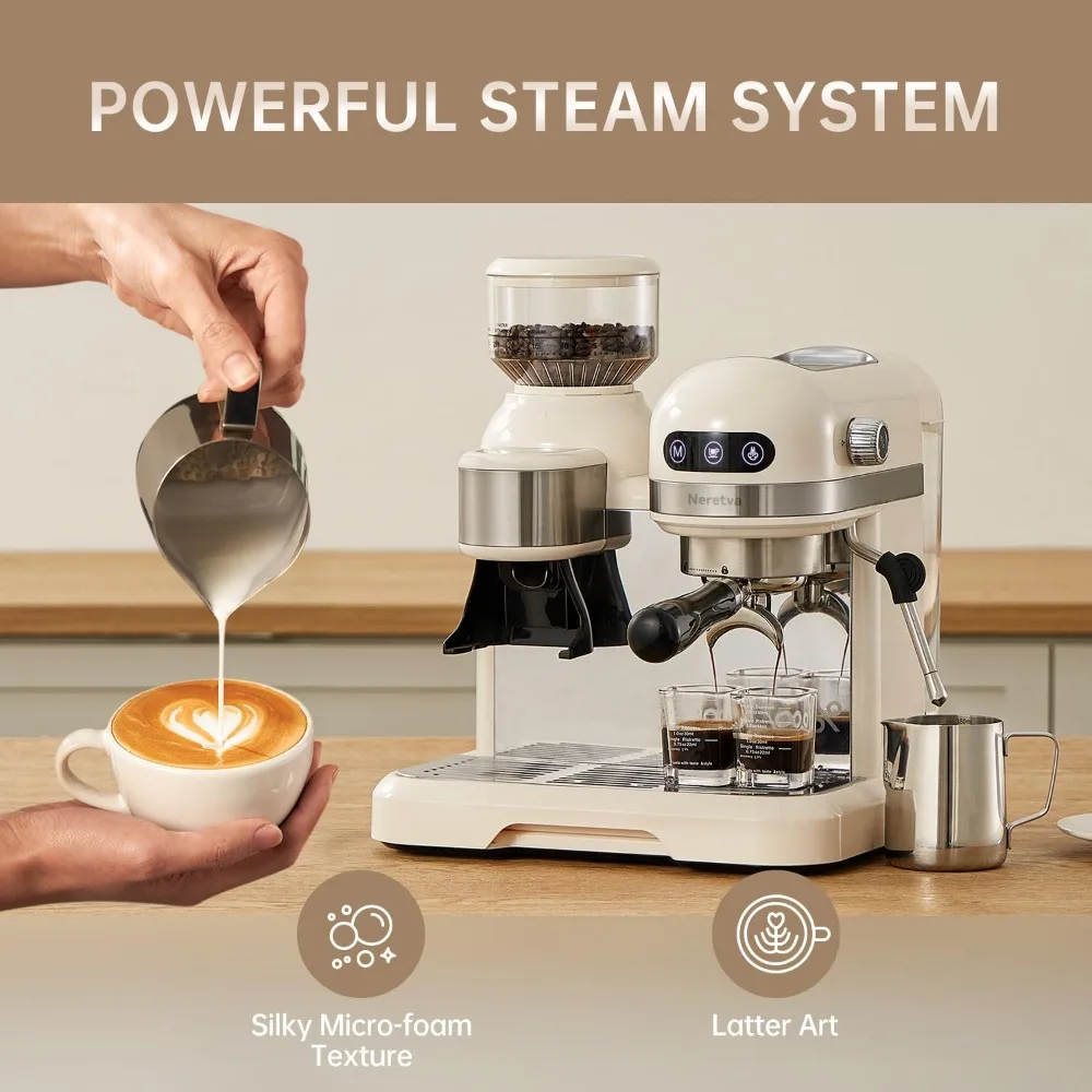 Coffee Machine With Grinder Steam Wand for Latte Espresso and Cappuccino Kitchen and Home Coffe Accessories Professional Cafe