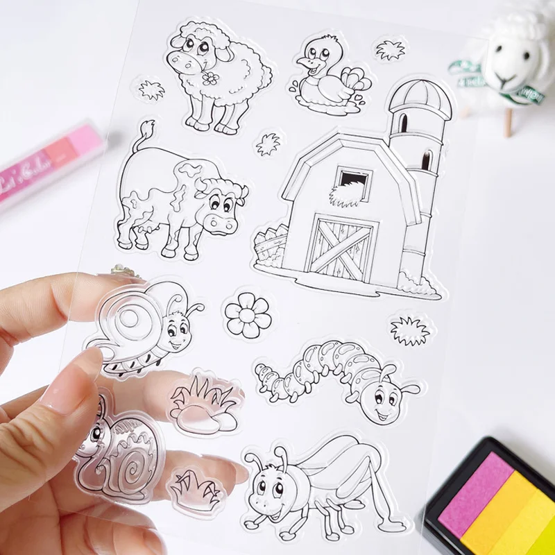 Pasture Sheep Cow Stamps Rubber Transparent Silicone Seal DIY Hand Account Scrapbook Journal Decoration Crafts Stencil Reusable