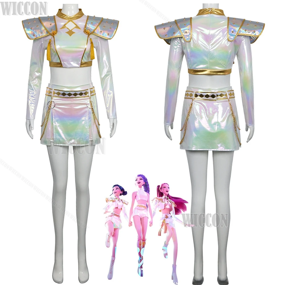 K-Pop Huntrix HUNTR/X Zoey Cosplay Demon Hunters White Laser Outfit Roleplay Stage Clothes Halloween Adults Kids Size Comic Con
