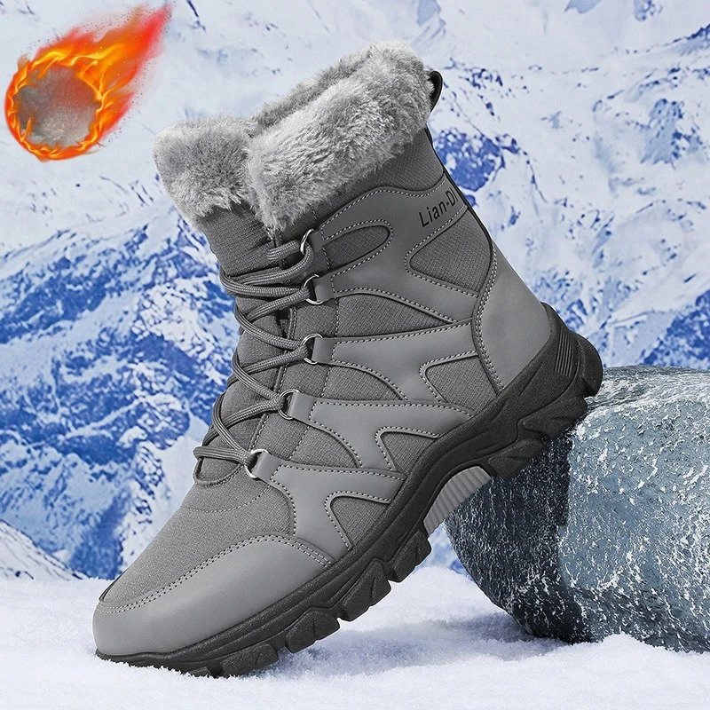 

New Mens Boots Winter Warm Plush Mid-calf Boots for Men Outdoor Anti-slippery Waterproof Snow Boots Fashion Cotton Shoes for Men