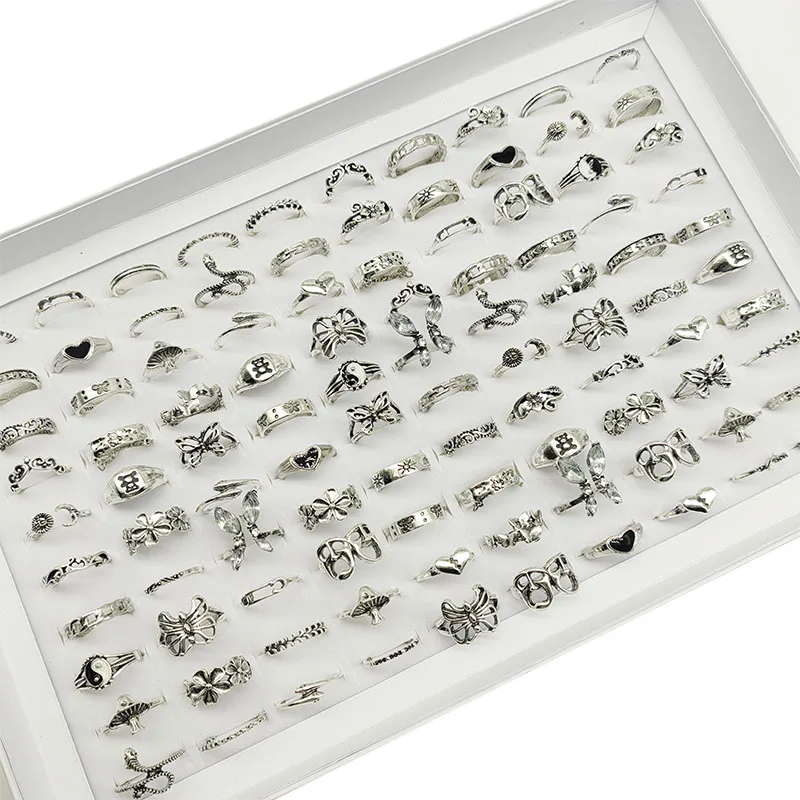 30pcs/Lot  Factory Wholesale Mix Style Finger Rings For Women New Hollow Butterfly Skull Vintage Flower Bear Snake Jewelry Party image 6