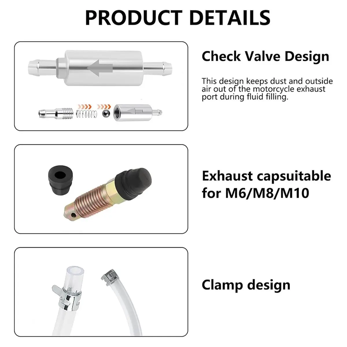 2PCS Brake Bleeder Hose with Gloves - One Way Check Valve Tube Bleeding Tool Kit for Car Motorcyle with Metal Clips