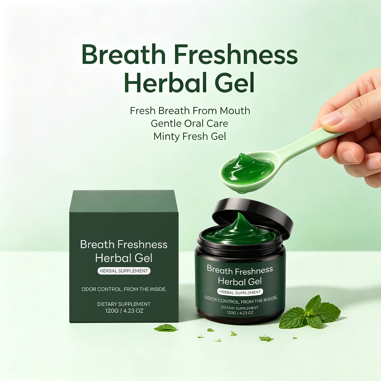 Breath Freshness Herbal Gel Supplement Natural Mint Flavor Cooling Freshes Breath Odor Control Balances Gut Gentle Oral Care Gel