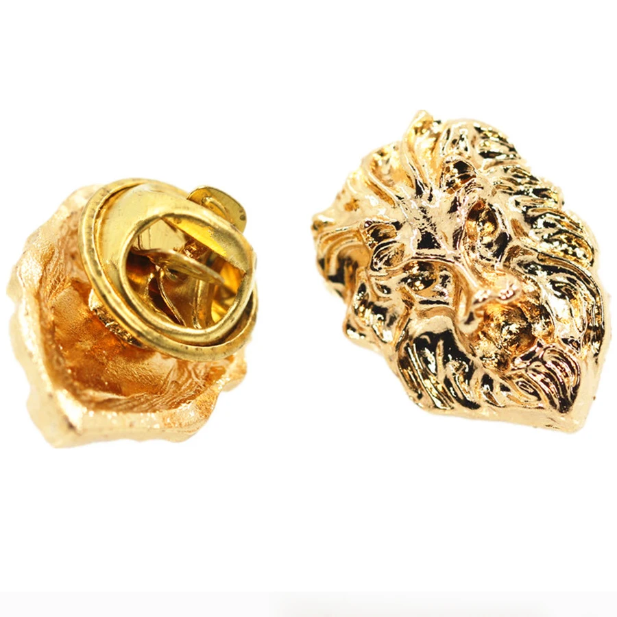 1pair Gold color Lion Head Collar Brooches for Women Fashion Jewelry Lovely Small Badge Men\'s Brooch Lapel Pins Accessories Gift