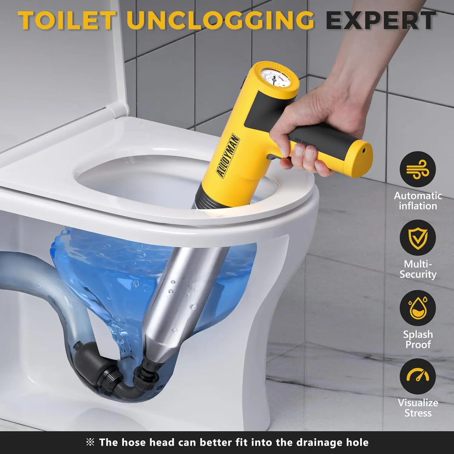 Electric Toilet Plunger - Powerful High Pressure Toilet Unclogger, Drain Auger for Bathroom, Sewer