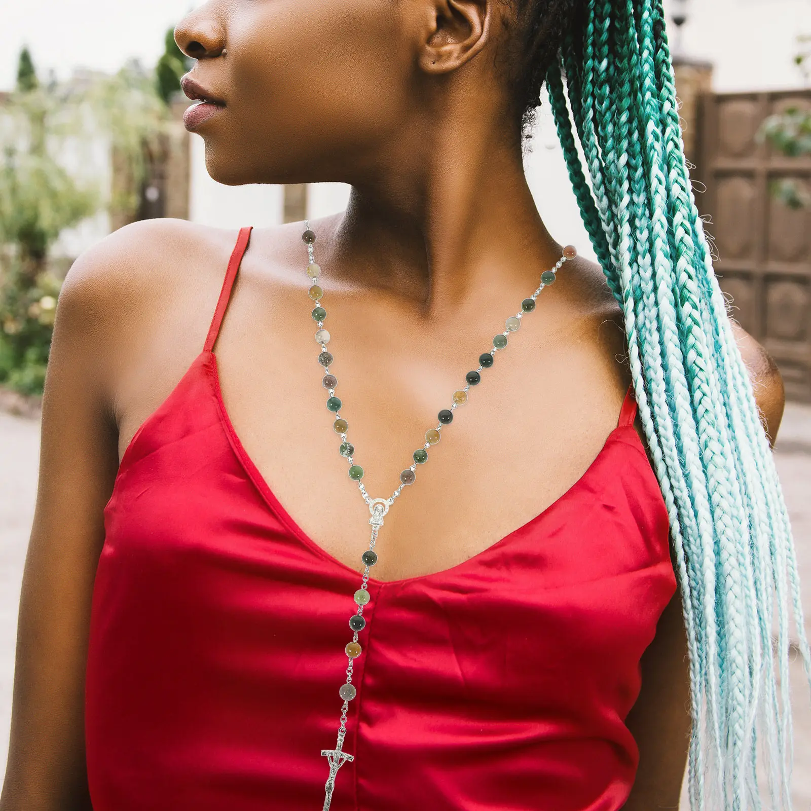 

Agate Delicate Creative Design Lightweight Adjustable Summer Gift for Women Men Rosary Beads Catholic Crucifix