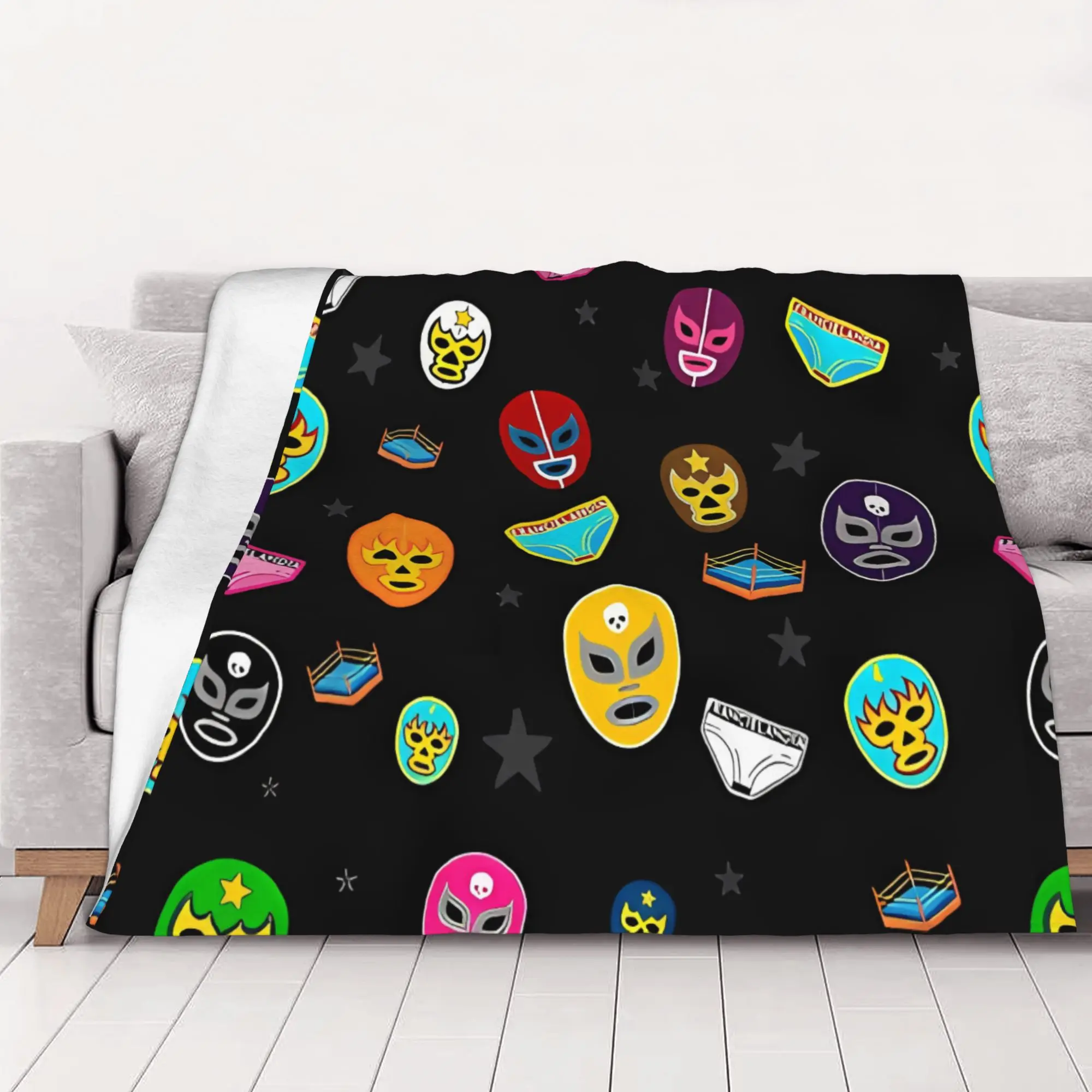 1PC home Cutecore Mexican Luchador Black And Gray Luchador Blanket Super Cosy Plush Home Living Room Sofa halloween