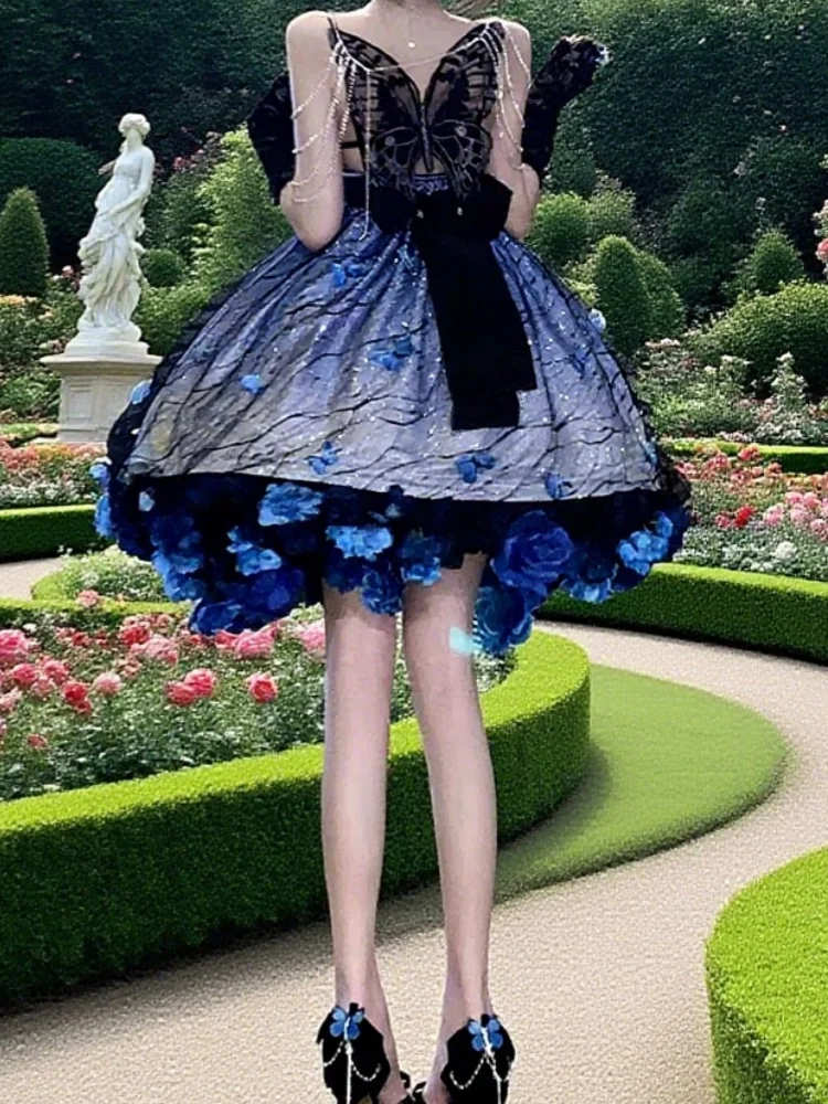 Elegante abito da sera da principessa socialite di fascia alta senza schienale con fiocco 3D cavo a vita alta soffice abito Lolita da donna personalizzato
