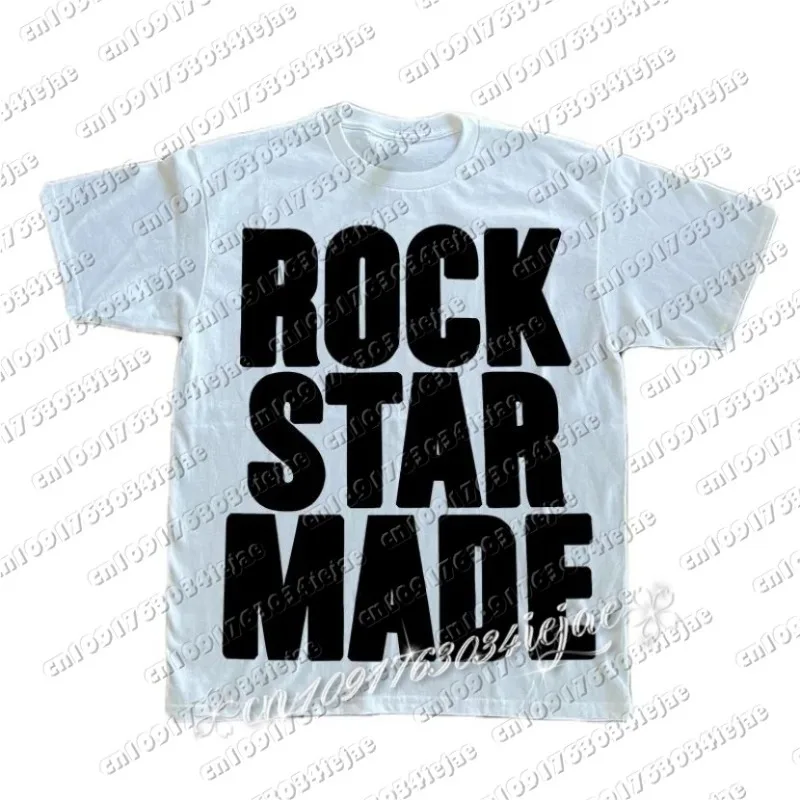 

Rock Goth Fashion Men's Punk Grunge Hip Hop Rap vintage Letter Print Short T-Shirt Casual Oversized Cotton Streetwear