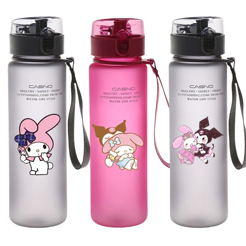 560ml/400ml New Kawaii Sanrios Frosted Plastic Sports Water Cup Anime Kuromi Melody Creative Portable Leak Proof Drinking Bottle