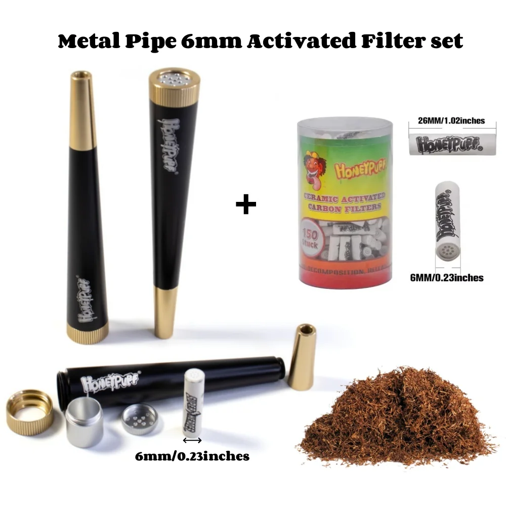 Metal Herb Smoking Pipe 6mm Activated Carbon Filter Set Removable Dry Burning Tobacco Pipes Smoking Grass Pipa Smoke Accessories