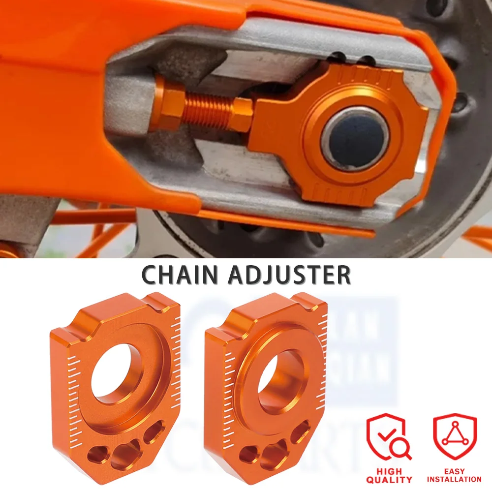 

Для KTM XC XCF SX SXF EXC EXCF XCW XCFW 125 150 200 250 300 350 400 450 500 525 530 Оранжевый блок оси регулировки задней цепи с ЧПУ