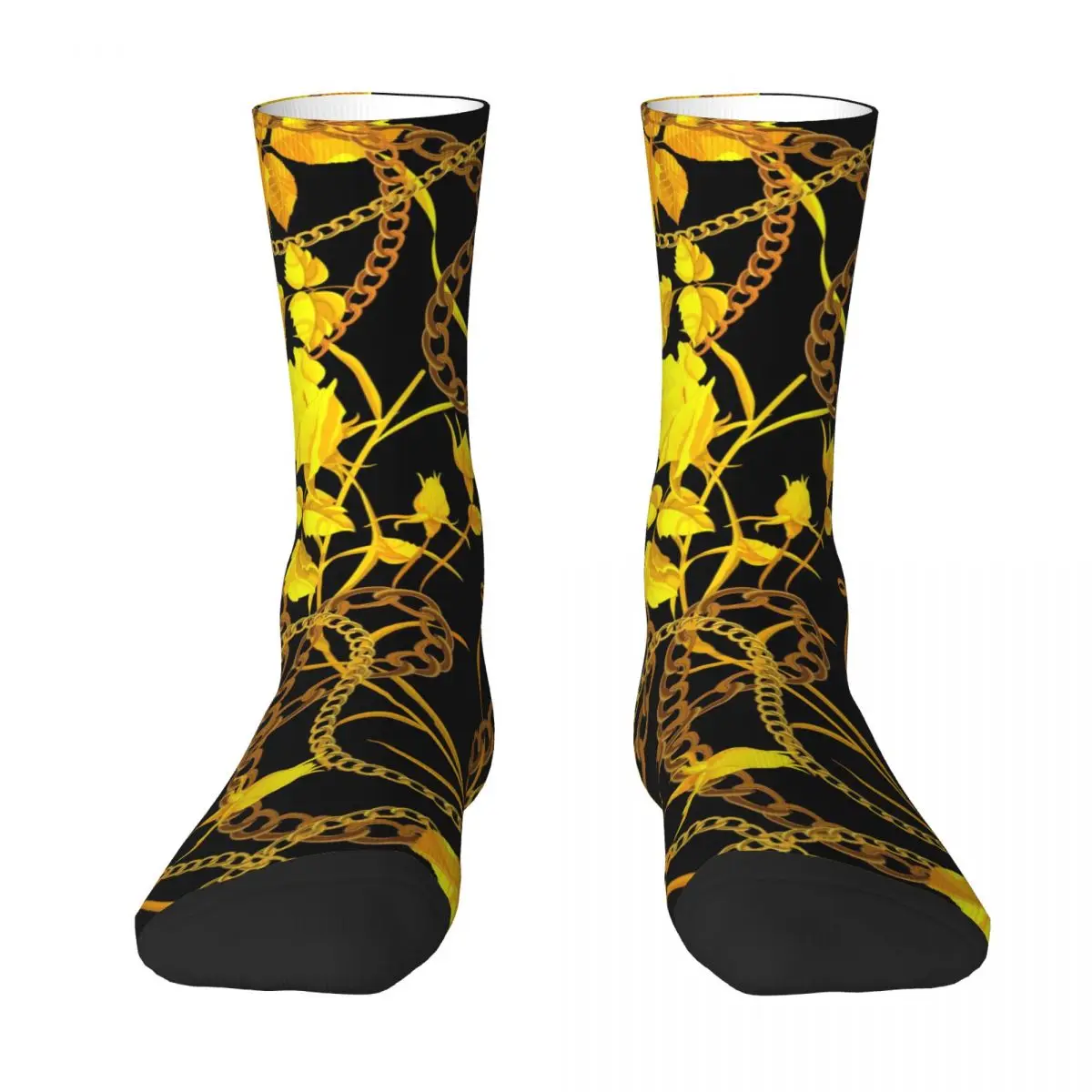 Gold Chain Socks Winter Floral Print Stockings Novelty Women Men Warm Soft Socks Graphic Skateboard Non-Slip Socks