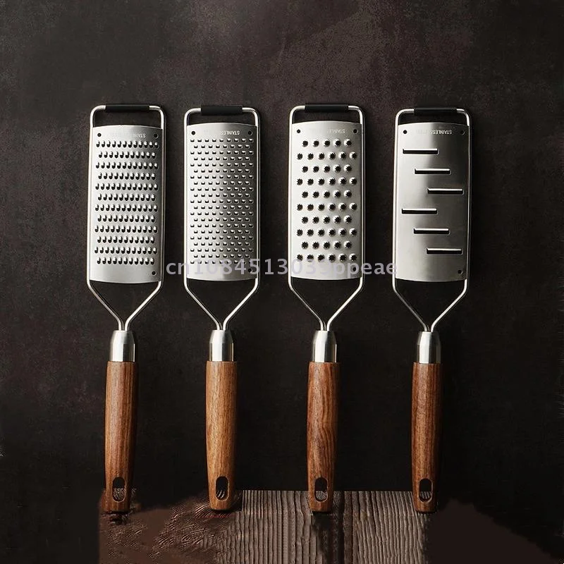 {QTG333} Cheese Grater With Natural Wood Handle Stainless Steel Zester Grater Kitchen Citrus Zester Tool For Ginger