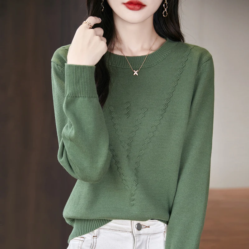 Pull en pur coton à col rond pour femme, pull en tricot épais, doux et confortable, nouvel article, haute qualité, hiver