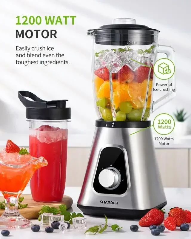 1200W Blender for Shake and Smoothies, Countertop Blender and Personal Blender Combo, Licuadora, 52oz Glass Jar,