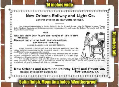 Metal Sign - 1907 New Orleans Railway and Light Co.- 10x14 inches