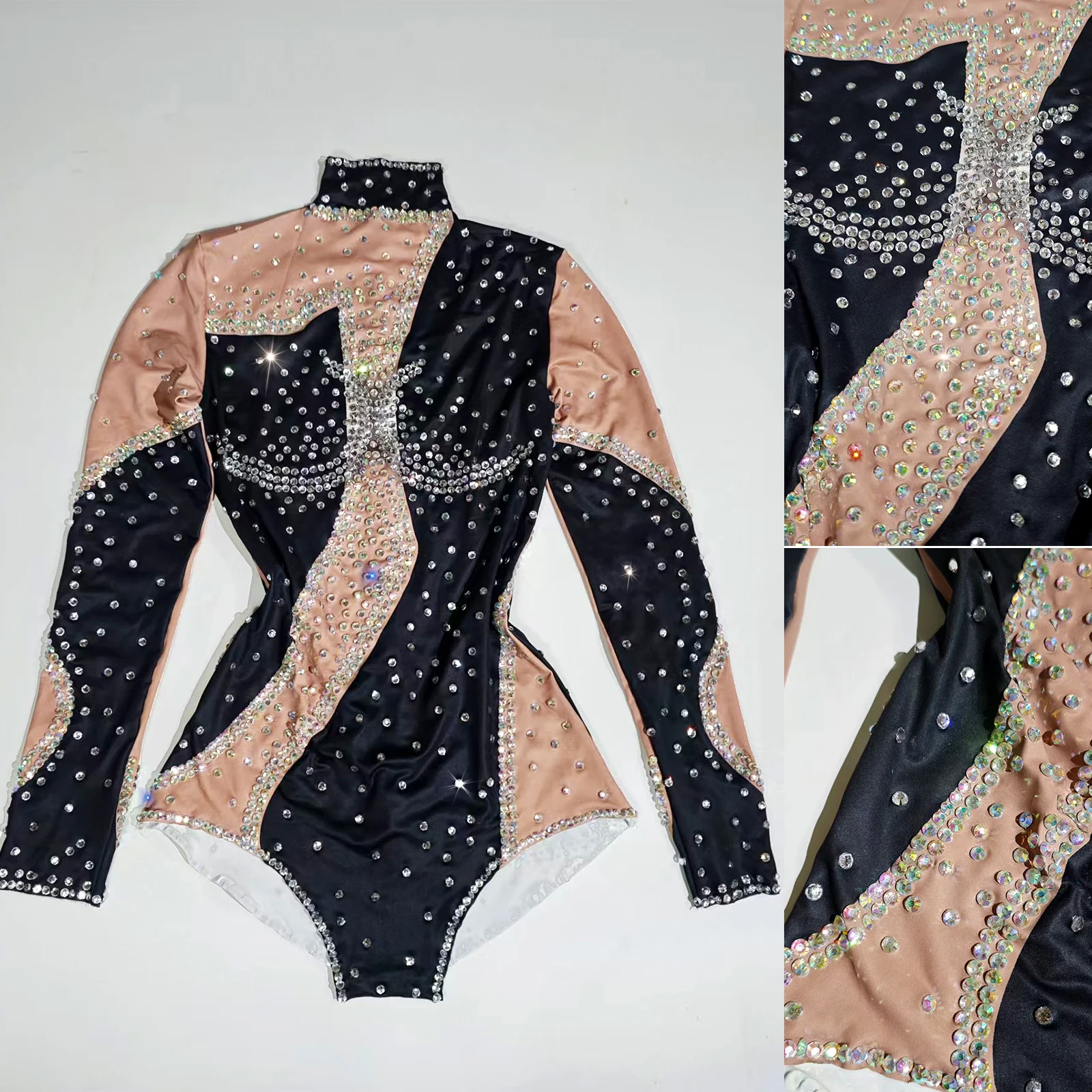 مثير الرقص عارية حجر الراين ارتداءها طويلة الأكمام حزب المغني ملهى ليلي سحب الملكة الزي المرحلة ارتداء الأداء GOGO زي