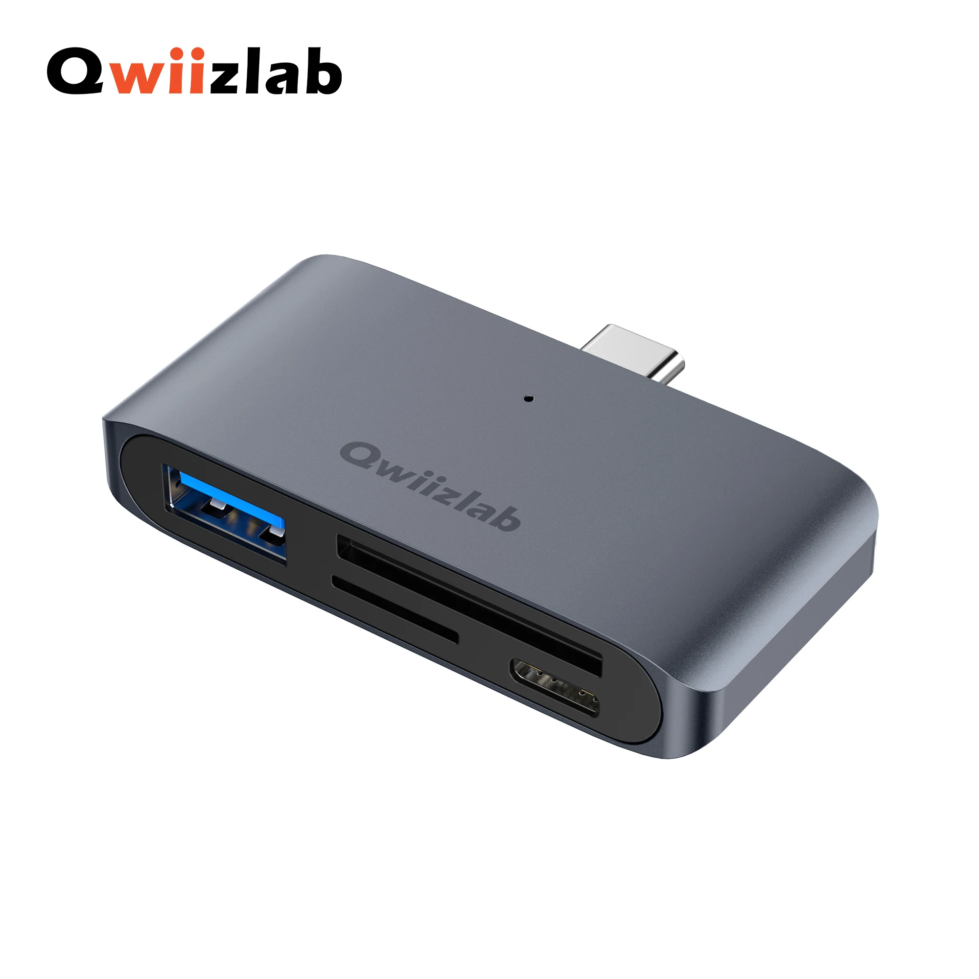 

Qwiizlab 4-in-1 SD MicroSD Card Readers 5Gbps USB 3.0 Type-C Hub Adapter for MacBook iMac iPad Surface Pro (Gray)