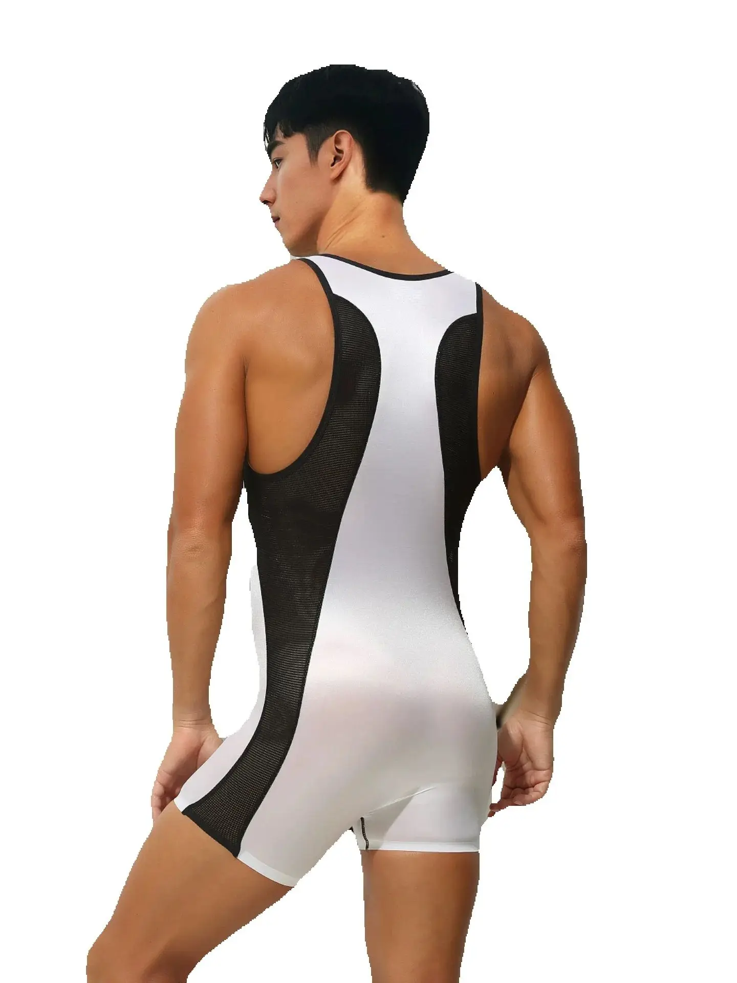 Hot Bodysuit Hot jumpsuit ultra-thin transparent tight boxer shorts ice silk men's I-shaped vest chest shapewear
