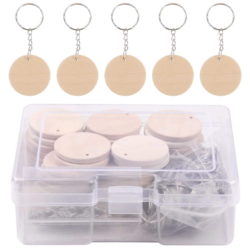 Key Ring Wood Chip Keychain Decor Wafer Unfinished Wooden Discs with Rings Pendants Round Tags Child