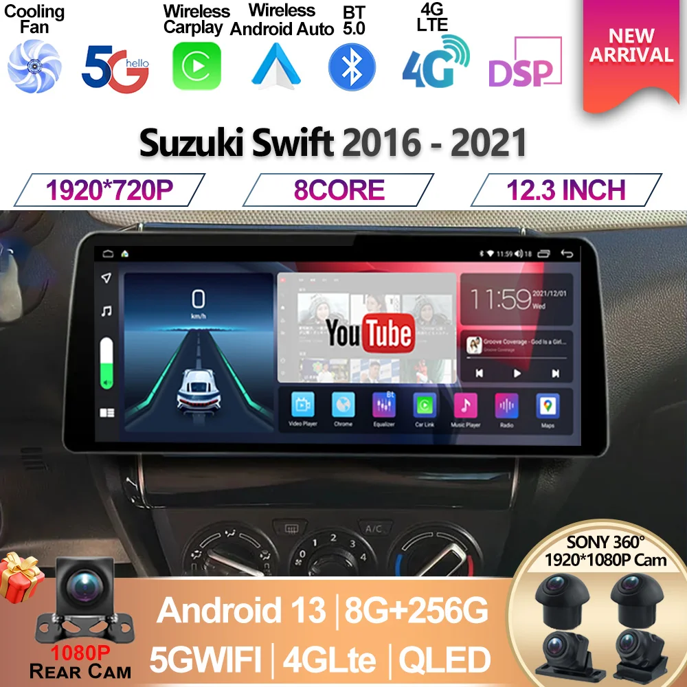 12.3 Inch For Suzuki Swift 2016 2017 2018 2019 2020 2021 Android 13 Carplay Auto Car Radio Navigation Multimedia Player Screen