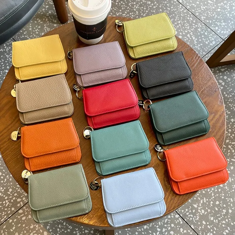 Custom Initials Women Short Wallet Folded Genuine Leather Coin Purse Card Holder Fashion Colors Luxury Personalize Money Bag