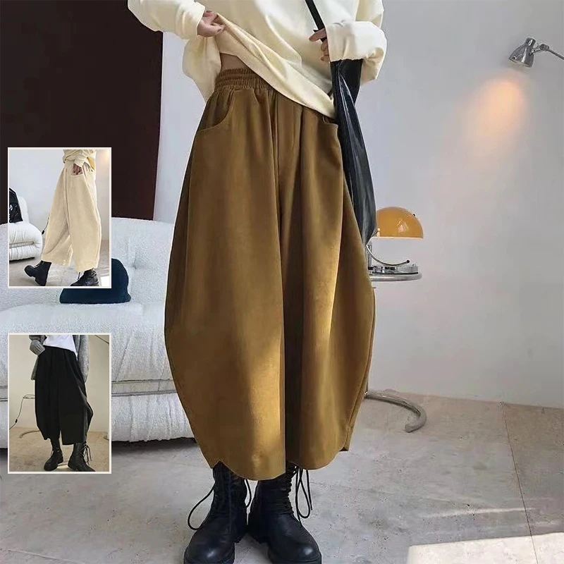 

Простые однотонные широкие повседневные брюки, осень-зима, большие размеры, женские свободные брюки-бананы с высокой талией, брюки Harlan Dad