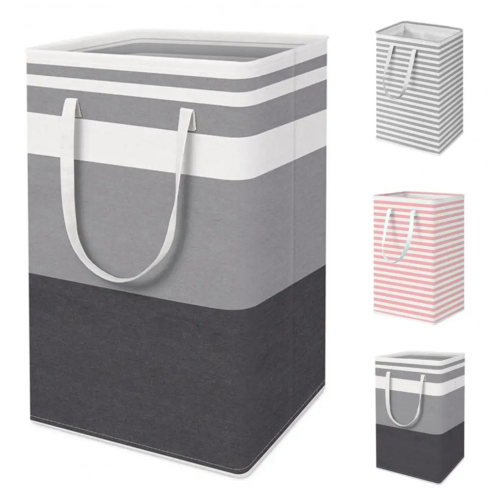 

75000ml Laundry Basket with Double Handle Striped Printing Collapsible Dirty Clothes Hamper Bathroom Gadget Home Storage Bag