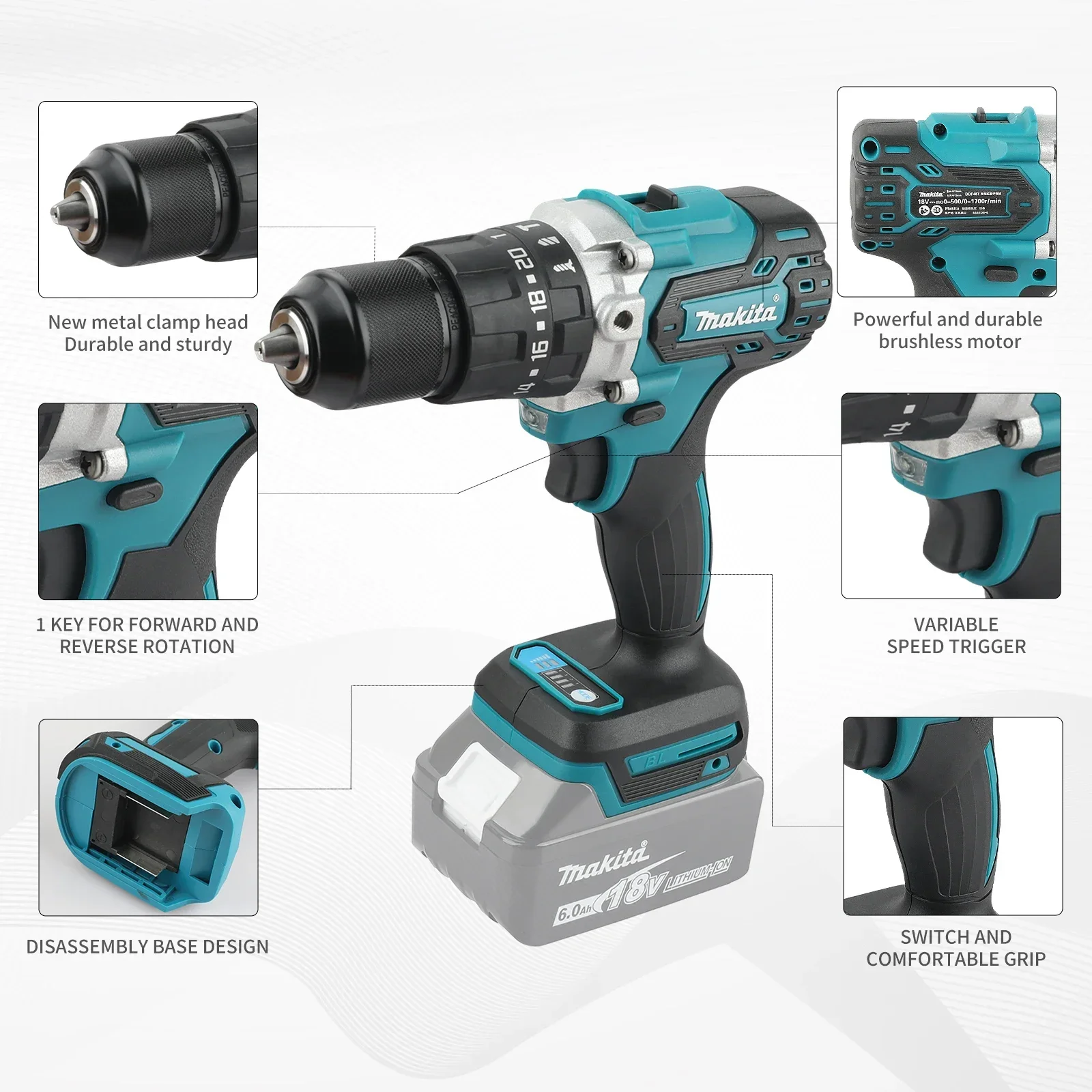 Makita DDF487 13mm brushless household 18V lithium-ion charging impact drill, high torque electric screwdriver
