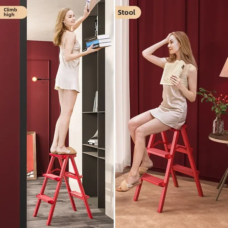 Three Step Ladder Ladder for Home Household Telescopic Multifunction Folding Aluminum Alloy A Frame Indoor Multifunction Stool