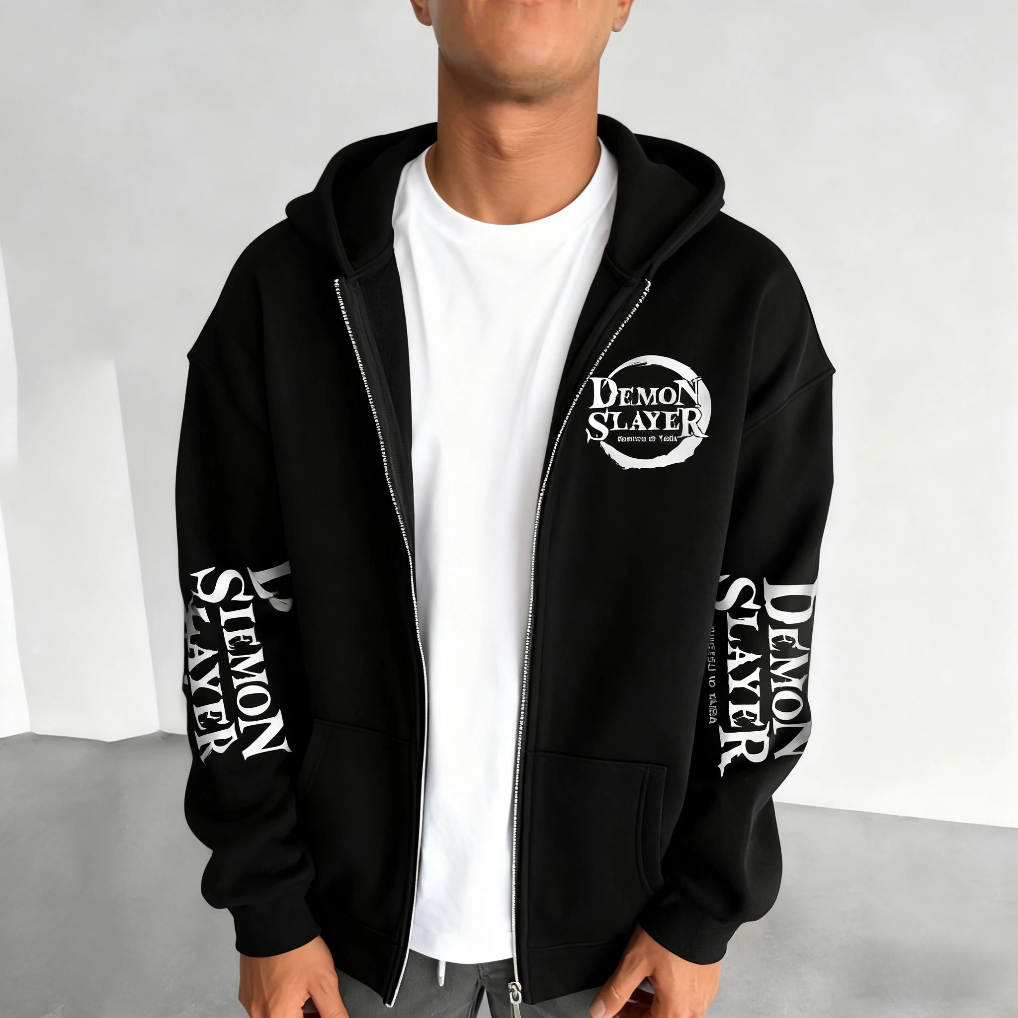 Demon Slayer Anime Co Branded Zipper Hoodie Men's and Women's Autumn/Winter New Style American Hip Hop Casual Loose Sweater Top