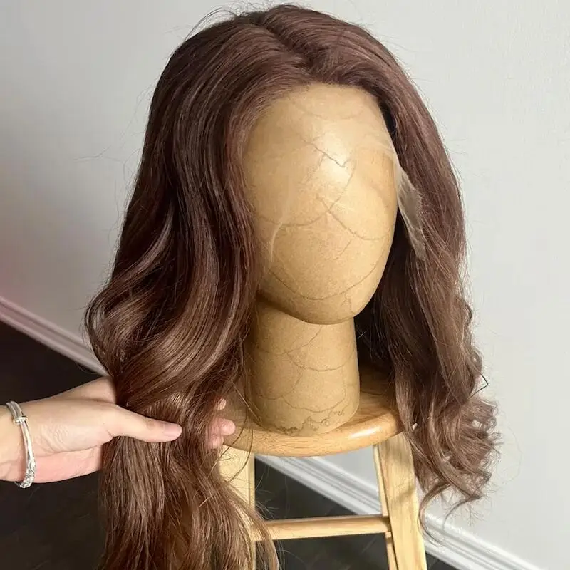 Soft Preplucked 26inch Long Brown Body Wave 5x5 Silk Base Glueless Jewish Human Hair Wig With Baby Hair HD Lace European Hair