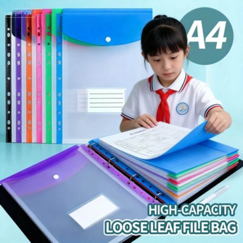 Expandable Plastic Binder Pockets with 11-Hole Punch, Snap Button Closure & Labelable Sleeves-Compatible for 2/3/4-Ring Binders