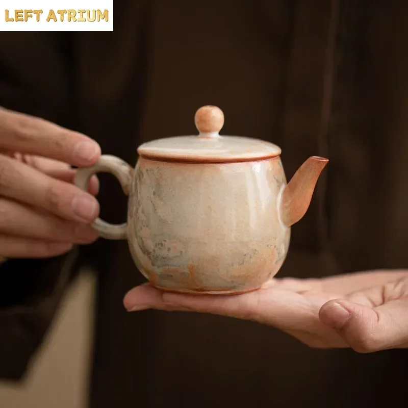 1Pc Shino-yaki Chinese Retro Ceramic Teapot To Transport The Pot Handmade Single Pot Ball Hole Filter KungFu Brewing Teapot Gift
