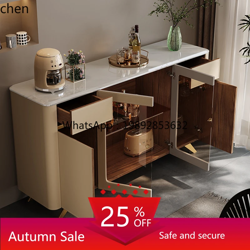 

light luxury marble integrated storage cabinet against the wall saddle leather wine cabinet
